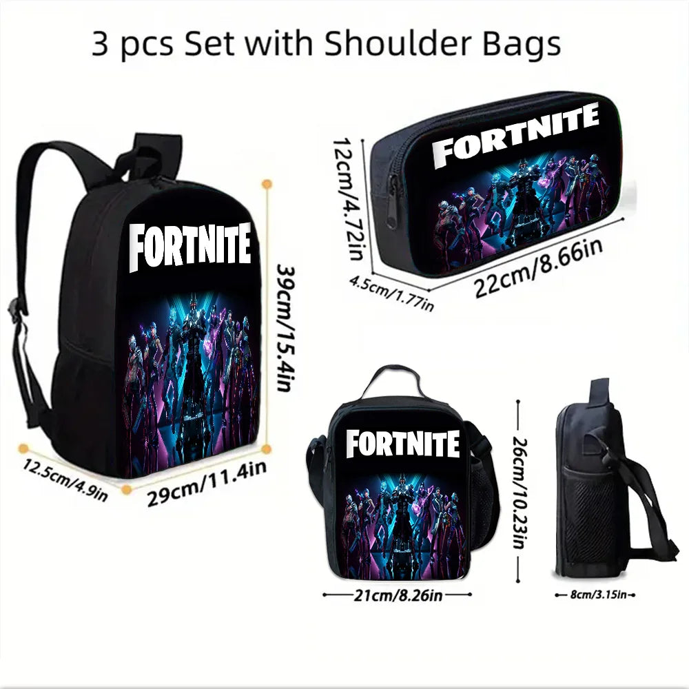 Hot Game Child School Backpack with Lunch Bags, Design-F-FortniteS Pencil Bags, School Bags for Boys Girls Best Gift