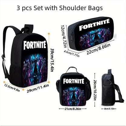 Hot Game Child School Backpack with Lunch Bags, Design-F-FortniteS Pencil Bags, School Bags for Boys Girls Best Gift
