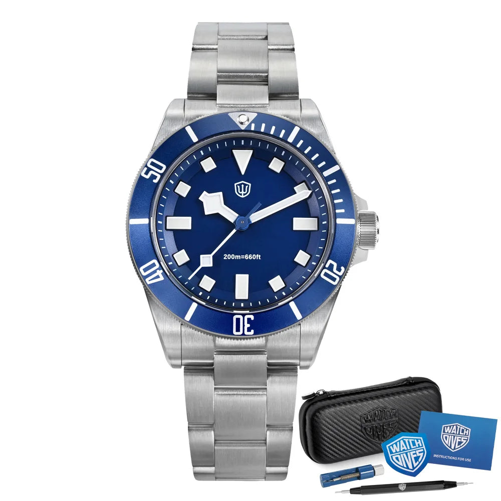 Watchdives WD1969 Pro 38mm Quartz Watch VH31 Sweep Seconds Movement 20Bar Waterproof BGW9 Blue Luminous Sapphire Glass Watches