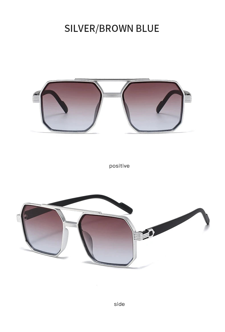 2pcs Trendy Metal Polygonal Pilot Women Sunglasses Luxury Double Beam Men Sunglass Outdoor Driving Shade Sunglasses Unisex UV400
