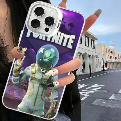 Cover F-Fortnites color argento per iPhone 17 16 15 14 13 12 11 Pro Max Plus