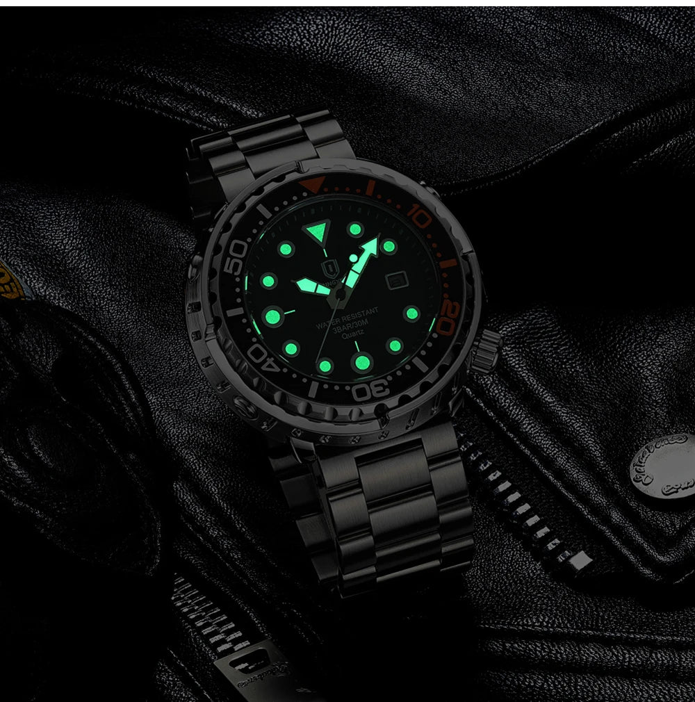 QINGXIYA Mens Watches Fashion Waterproof Luminous Date Rotating Dial High Quality Stainless Steel Luxury Brand Men Quartz Watch