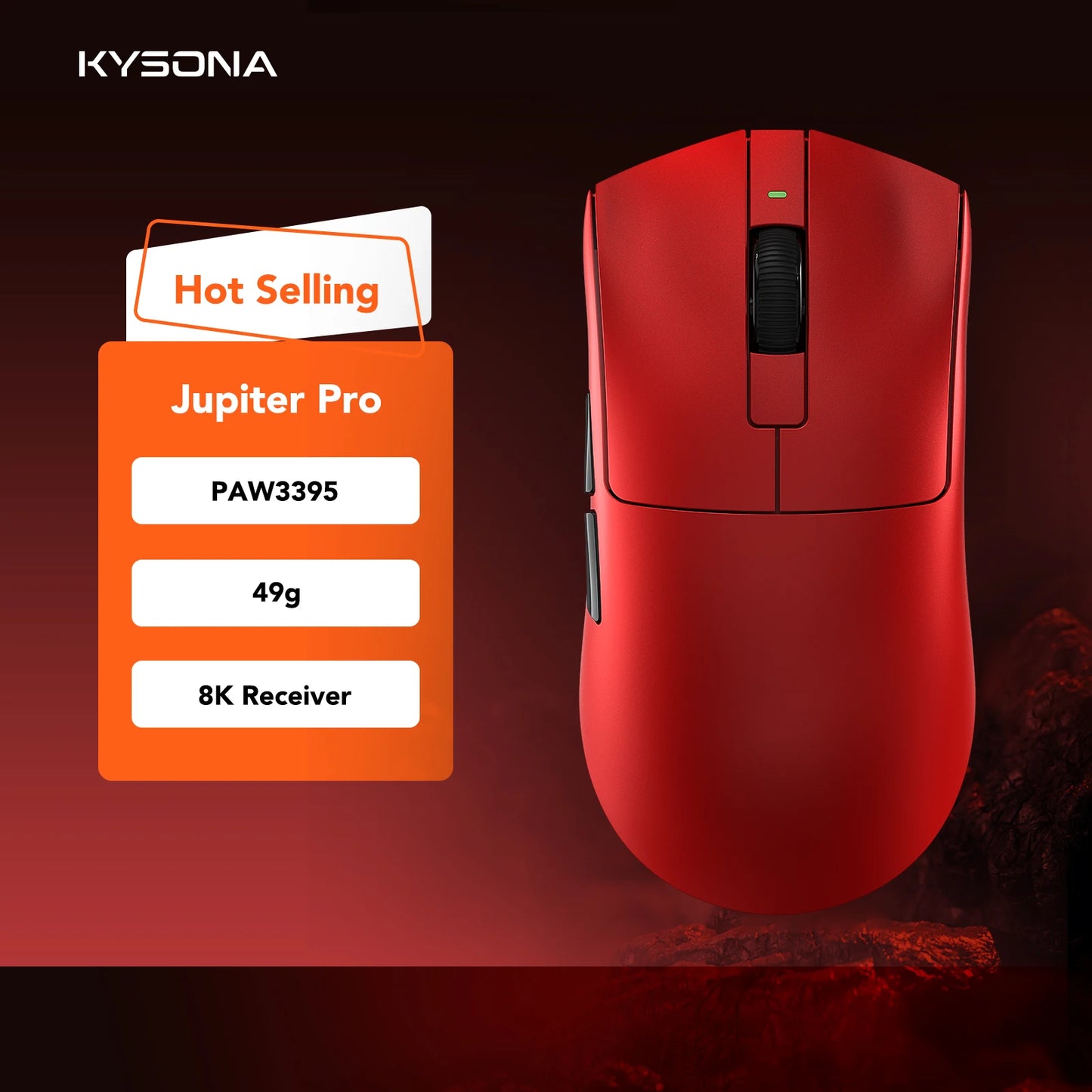 KYSONA Jupiter Series Gaming-Maus kabelgebunden/kabellos 8Khz PAW3950-Sensor Bluetooth 46g wiederaufladbar Web-Treiber für PC und Laptop