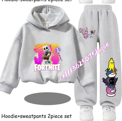 Fortnite Printed Children's Hoodies Cartoon Comfortable 2pcs Suit Loose Long Sleeve Tops with Pants Autumn Winter Clothes Gift