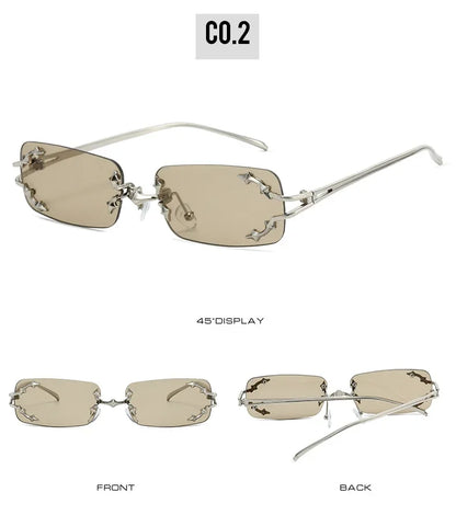 Y2K Rimless Square Star Sunglasses for Women Fashion Vintage Silver Hip Hop Driving UV400 Eyewear Alloy Frame Outdoor Men Punk