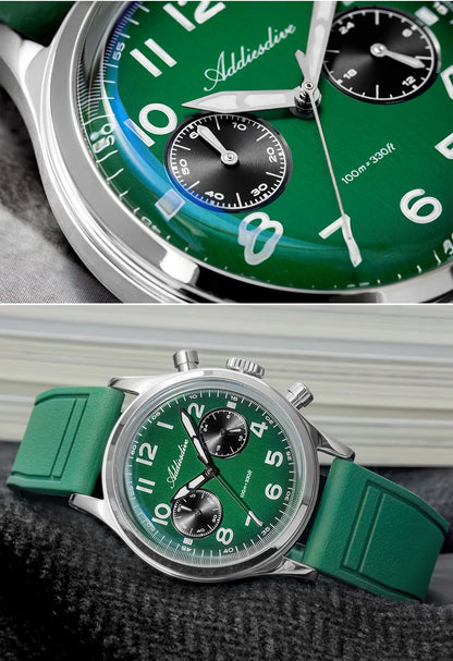 ADDIESDIVE Hot Sale Watch For Men VK64 Chronograph 10Bar Waterproof AD2516 Super Luminous Bubble Mirror Glass Quartz Steel Watch