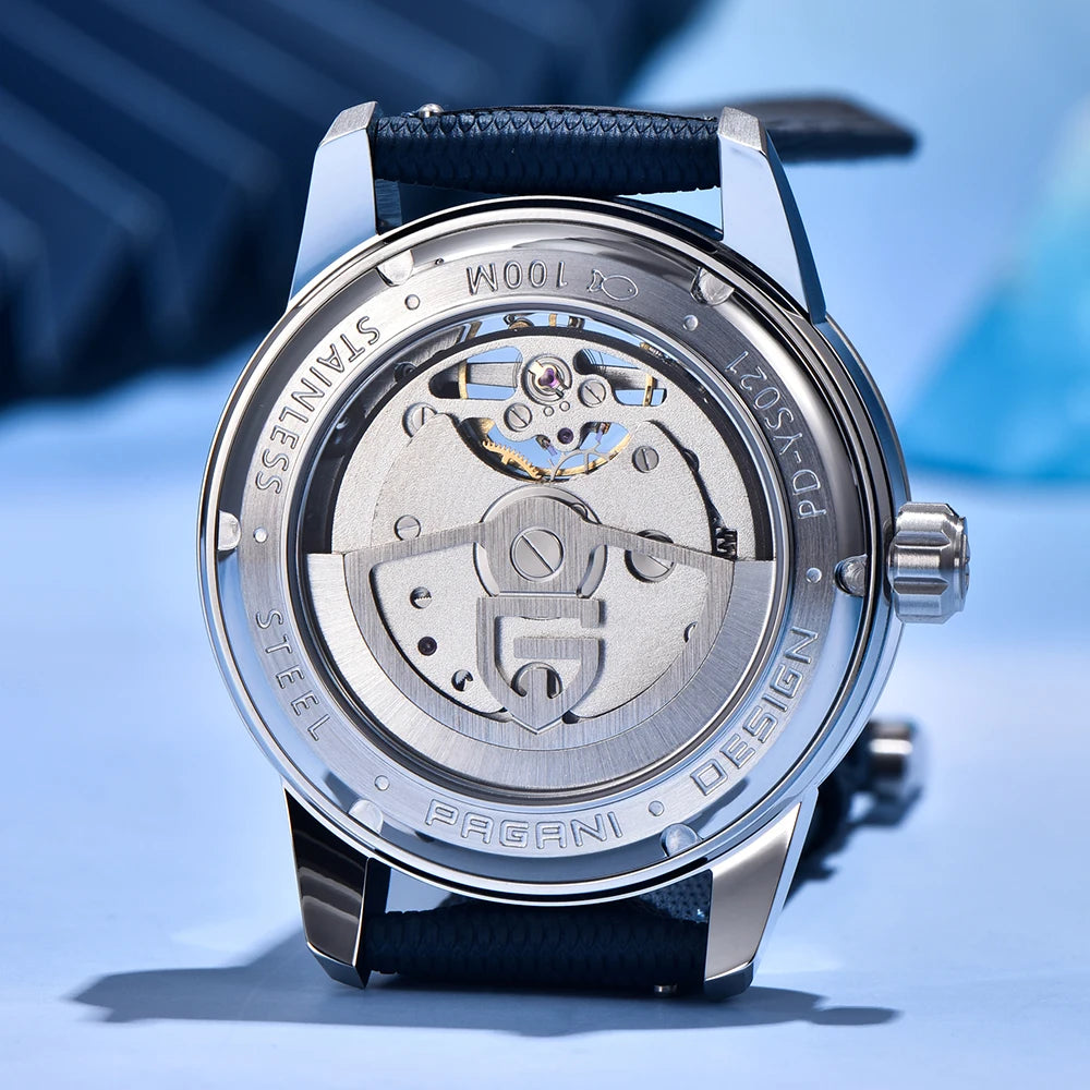 PAGANI DESIGN – luksuzni mehanički sat za muškarce, 41 mm, safirno staklo, kožni remen, vodootporan, u pilotskom stilu, s turbiljonom i fazama mjeseca