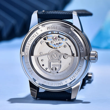 PAGANI DESIGN – luksuzni mehanički sat za muškarce, 41 mm, safirno staklo, kožni remen, vodootporan, u pilotskom stilu, s turbiljonom i fazama mjeseca