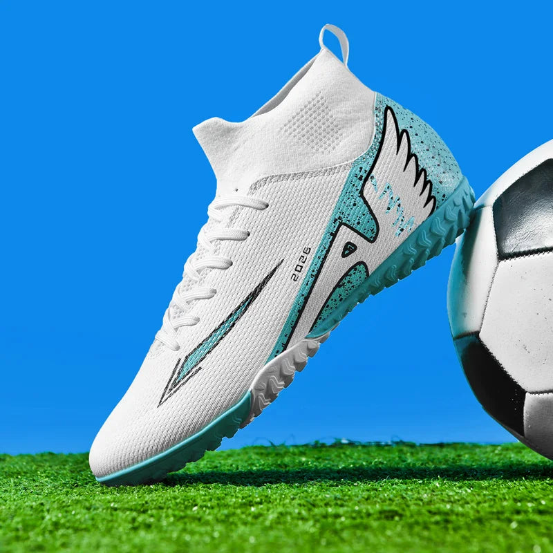 Nouvelles chaussures de football pour hommes, chaussures de soccer de haute qualité, chaussures de futsal, chaussures de sport antidérapantes à cheville haute pour l'extérieur, chaussures de sport ultra-légères antidér