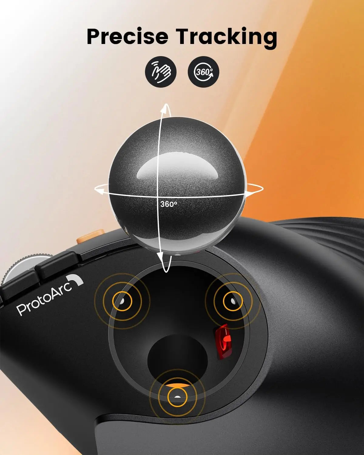 ProtoArc EM05NL Ratón trackball inalámbrico recargable Bluetooth ergonómico vertical con bola para ordenador, iPad, Mac y Windows