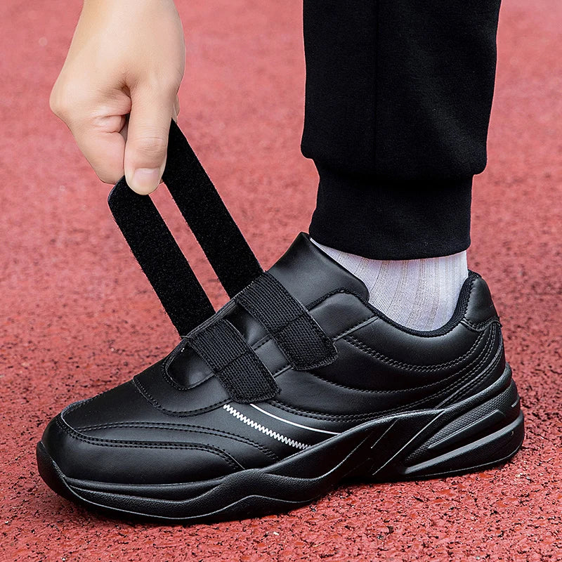 Men's Adjustable Hook and Loop Leather Sneakers Casual Sports Shoes White Sneakers Masculino Zapatillas Deportivas Tennis