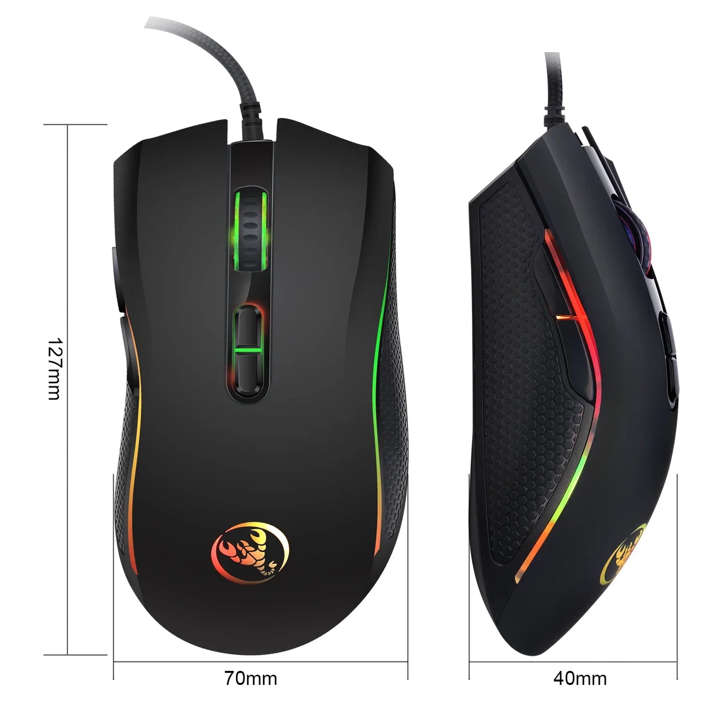 Mouse profesional de gaming optic, premium, cu iluminare LED în 7 culori intense și design ergonomic, 3200 DPI, pentru gameri LOL și CS