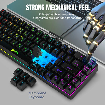 Teclado gaming coreano portátil HXSJ V200 de 68 teclas, 65%, com retroiluminação RGB, com fios, de membrana, para escritório, PC de secretária e computadores portáteis