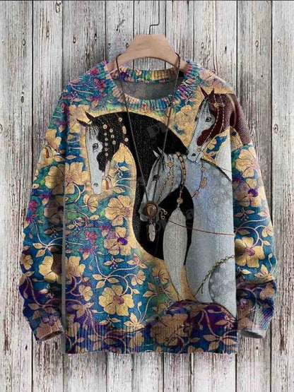 PLstar Cosmos Retro Dragon & Deer Art Pattern 3D Printed Mens Knitted Pullover Winter Unisex Casual Knit Pullover Sweater ZZM118