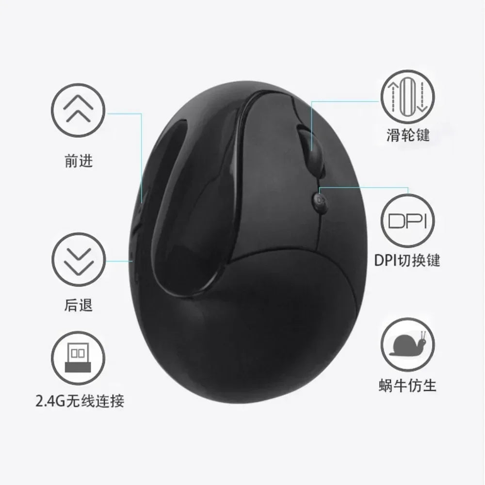 YANFU BNKJ5 Mute Grip Left Hand Wireless 2.4G Mouse Ergonomic Applicable Snail Bionic Relief Joints Office Dry Battery Version