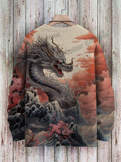 PLstar Cosmos Retro Dragon & Deer Art Pattern 3D Printed Mens Knitted Pullover Winter Unisex Casual Knit Pullover Sweater ZZM118