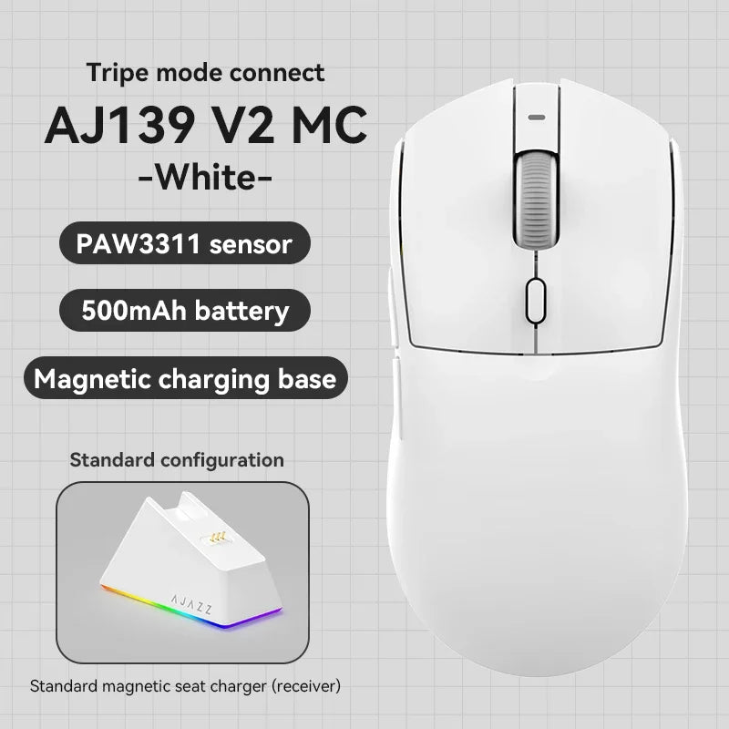 AJAZZ AJ139 V2 PRO Wireless Gaming Mouse, PAW3395/PAW3311 Sensor, 26000 DPI Bluetooth & 2.4GHz Wireless Gaming Mouse for PC, Laptop & Esports