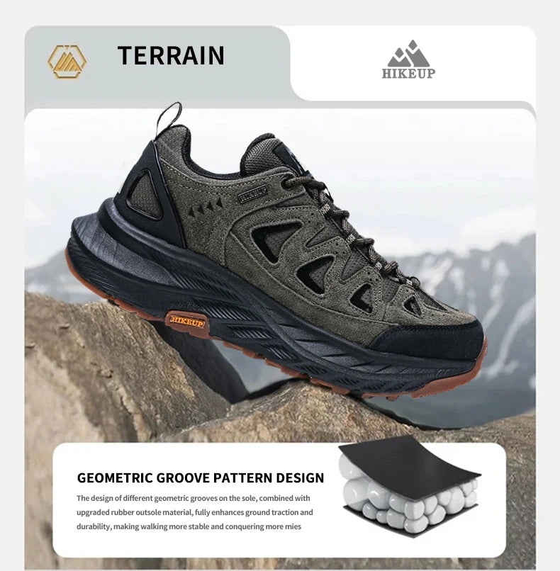 ‌Hikeup Men's Outdoor Hiking Shoes Lightweight Energy Return Trekking Walking Sports Shoes with Strong Grip & Support