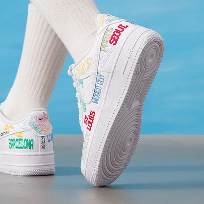 Nike Nike Women's Shoes Older Children's Embroidery AF1 Air Force One Low-Top Casual Board Shoes Sports Shoes IO9739-100