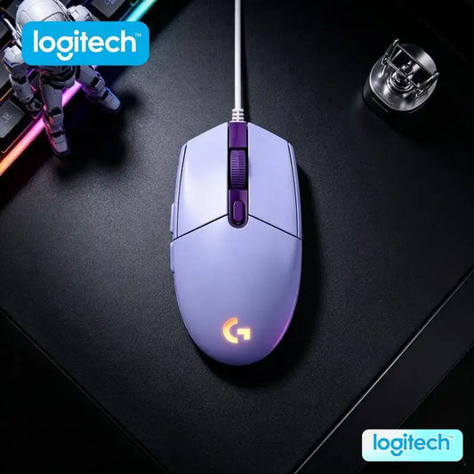Mouse Logitech G203 LIGHTSYNC cu fir, senzor 8000 DPI, sincronizare RGB, 6 butoane, tensionare mecanică, utilizare duală office-gaming