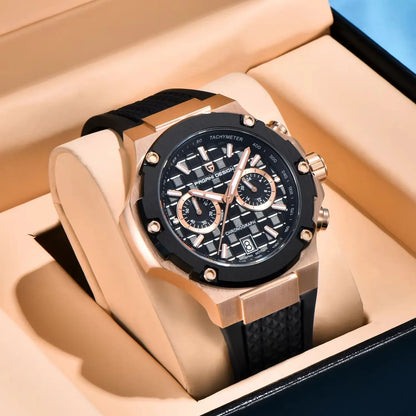 PAGANI DESIGN Men's Watches Luxury Rose Gold Sport Chronograph Japan VK64 Quartz Watch For Men Fluororubber Strap Wristwatch Men