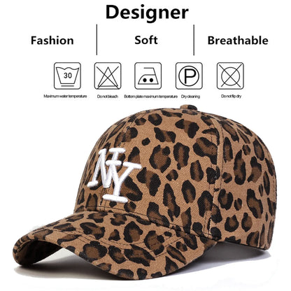 Unisex Letter Embroidery Leopard Print Baseball Caps Spring Autumn Outdoor Adjustable Casual Hats Sunscreen Hat Sports Cap