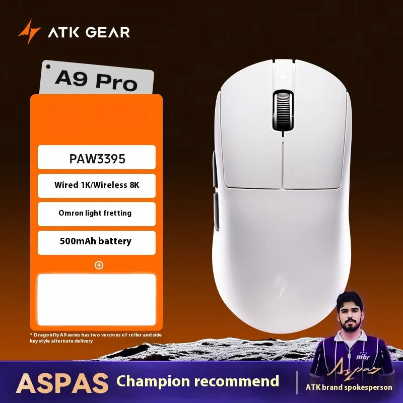 ATK A9 Ultra Wireless Gaming Mouse Tri-Mode 8K, 53g Lightweight Gaming Mouse with Bluetooth, 2.4GHz & Wired, Esports Mouse for PC