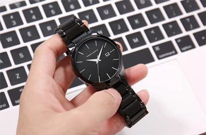 Ceas pentru bărbați Hannah Martin, carcasă din oțel inoxidabil, mecanism cu cuarț, cadran de 41 mm, stil profesional, cu afișaj calendar (imitație)
