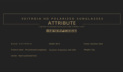 VEITHDIA Brand Fashion Sunglasses Stainless Steel High-definition Nylon Lens Polarized UV400 Eyeglasses For Men Women,  8212