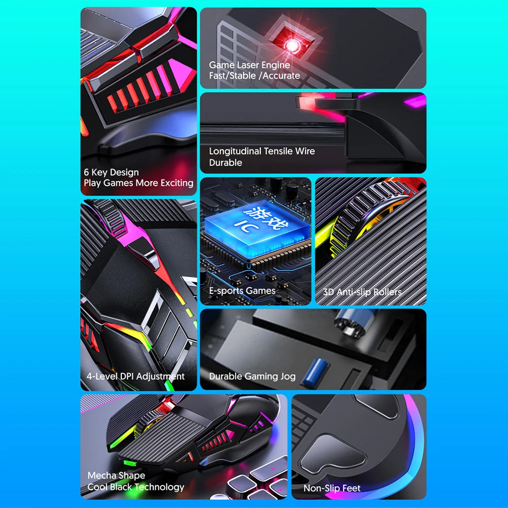 3200 DPI Ergonomic Wired Gaming Mouse, USB Computer Mouse, Gaming RGB Backlit Gamer Mouse, 6 Button LED Silent Mice for PC Laptop