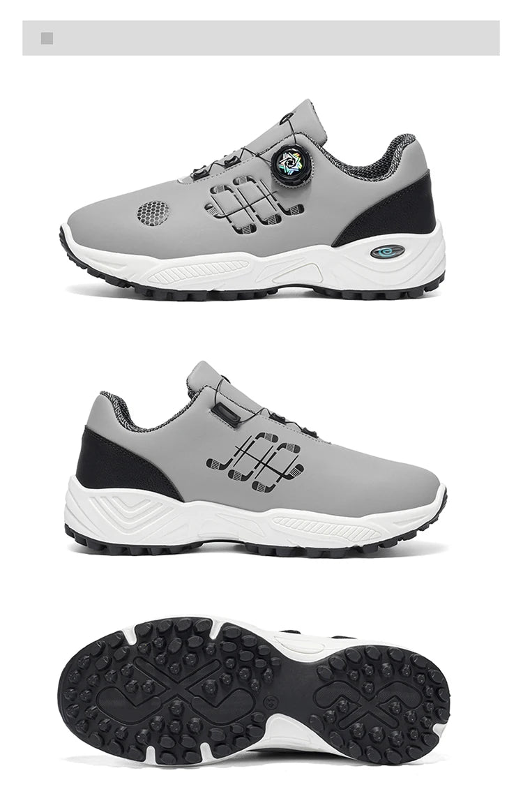 Professional Golf Shoes with Rotary Lock Buckle, Breathable, Shock-Absorbing, Non-Slip, Comfortable Support for Golf Course Swing Movements, Men's Casual Sports Shoes