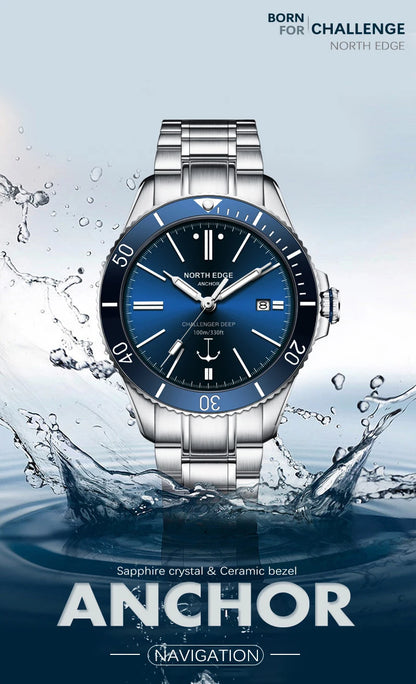 NORTH EDGE ANCHOR 42MM Men Mechanical Wristwatch Luxury Sapphire Glass MIYOTA 8215 Automatic Watches 10bar Waterproof Watch Men