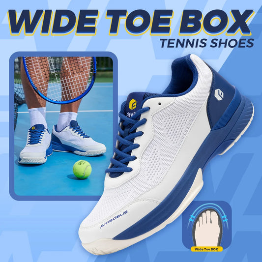 FitVille Professional Tennis Shoes for Men Sport Training Sneakers Anti-Slip Sweat Absorbent Swollen Feet Arch Support