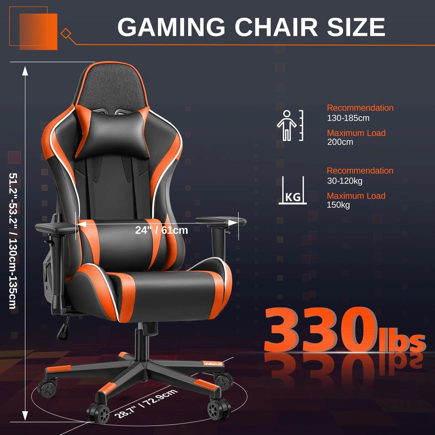 Gaming Chair, Ergonomic Office Chair with Headrest Lumbar Pillow, Multi-Level Adjustable Swivel Computer Chair, Orange