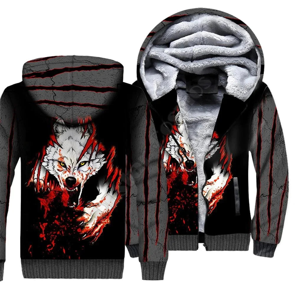 Wolf Animal 3D Printed Fleece Zipper Hoodies for Men and Women Winter Warm Double Plus Velvet Jacket Cosplay Costumes JR09