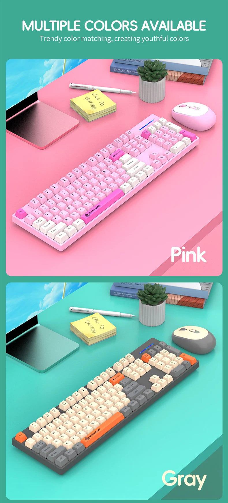 Set inalámbrico de teclado y ratón gaming de oficina NexusClick, ahorro de energía inteligente, tamaño completo, 104 teclas, 1600DPI ajustable, USB para portátil y PC
