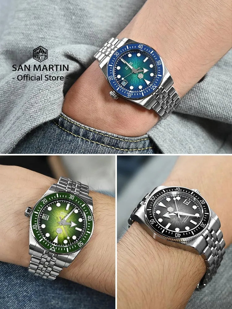 San Martin 37.5mm 40mm Men Diver Watch Miyota 9015 Enamel Dial Luxury Automatic Mechanical Wristwatch Waterproof 200m SN0148
