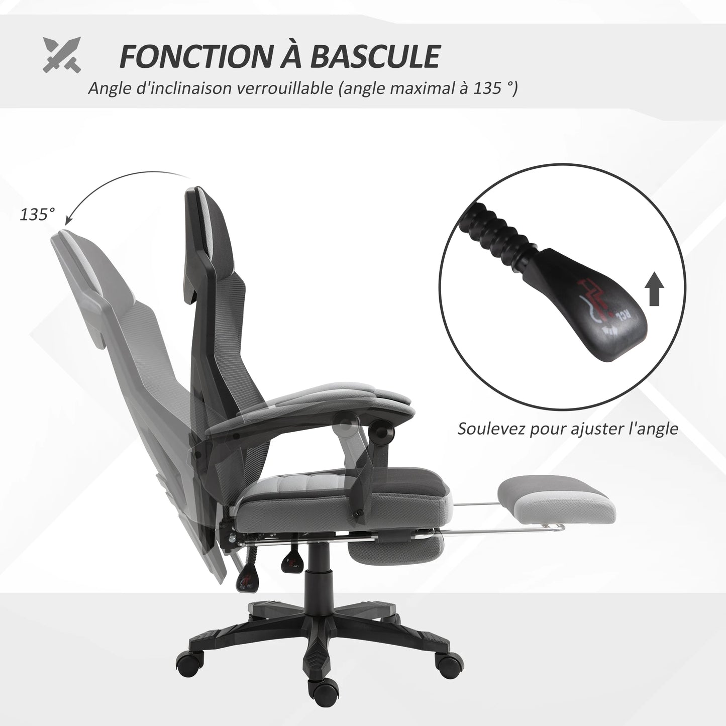 Desk Chair Vinsetto gaming armchair height adjustable back castors pivoting foot fabric mesh rest 58L x 63l x