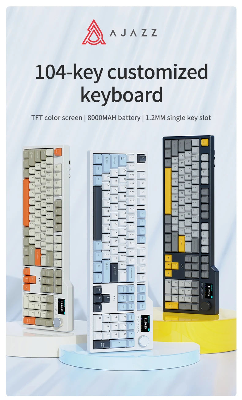 Ajazz AK35I V3 MAX 8000mAh battery Gaming mechanical keyboard Tri-mode Wired Bluetooth Wireless Hot-swappable TFT color screen