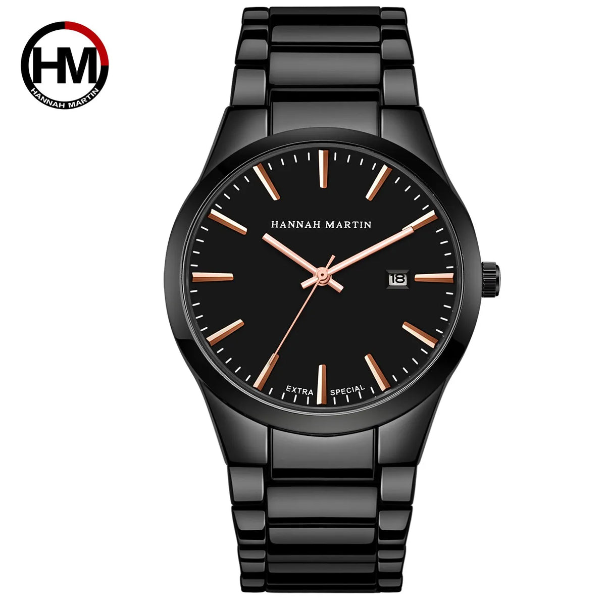 Ceas pentru bărbați Hannah Martin, carcasă din oțel inoxidabil, mecanism cu cuarț, cadran de 41 mm, stil profesional, cu afișaj calendar (imitație)