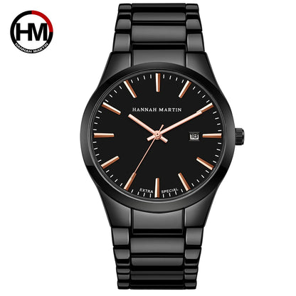 Ceas pentru bărbați Hannah Martin, carcasă din oțel inoxidabil, mecanism cu cuarț, cadran de 41 mm, stil profesional, cu afișaj calendar (imitație)