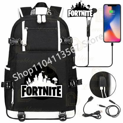 Ultima Knight F-Fortnited Battle Royale Rucksack mit USB-Ladeanschluss, Anime-Figuren und Studienfach für Schreibwaren für Schüler
