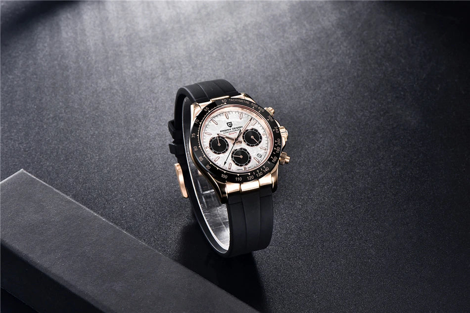 PAGANI DESIGN V2 40MM Herrenuhr mit Meteorit-Zifferblatt, Quarzwerk, Saphirglas, Retro-Chronograph, wasserdichte Uhr für Herren