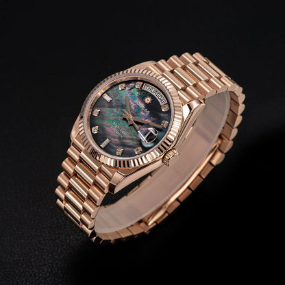 Sugess 36mm Mens of Watch Automatic Dandong Peacock SL3034 Day Movement Sapphire Glass 100m Waterproof Wristwatches MOP Date New