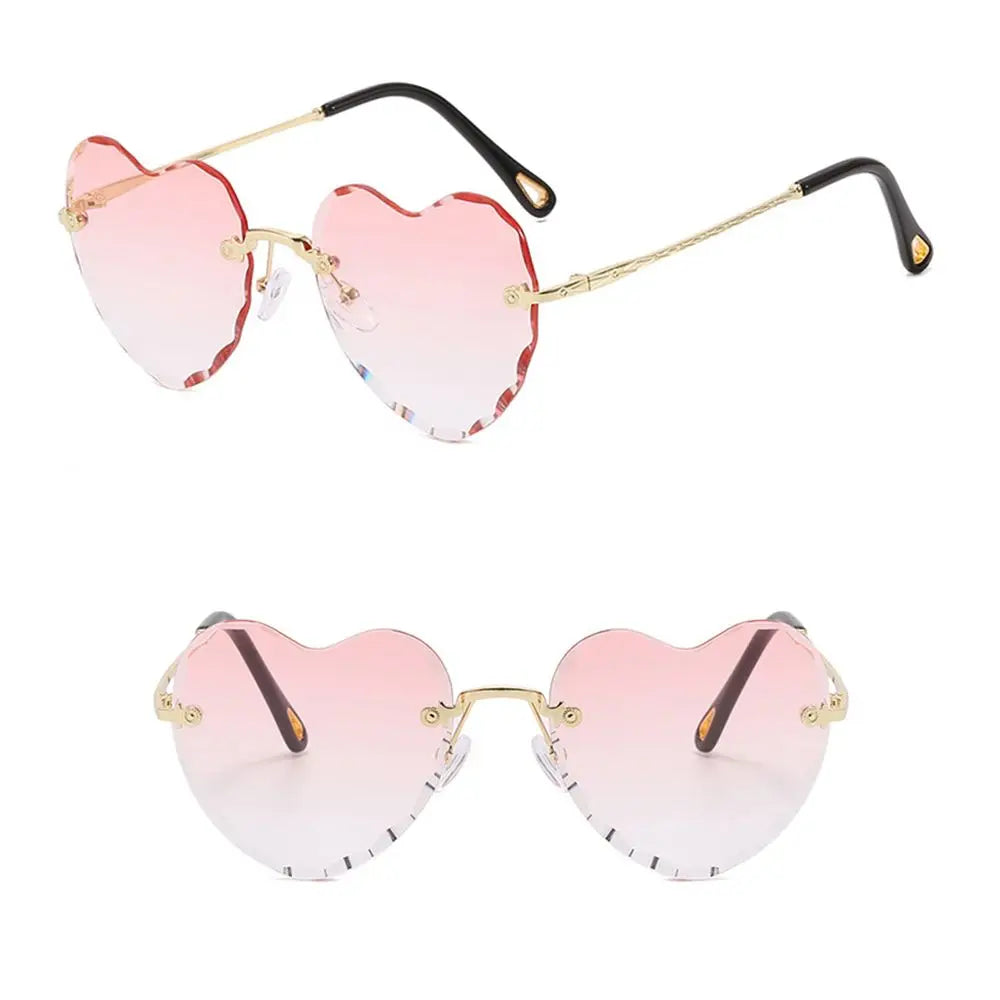 Heart Sunglasses Rimless Metal Frame Heart Shaped Sunglasses Gradient Lens Love Heart SunGlasses Women Eyewear UV400 Protection