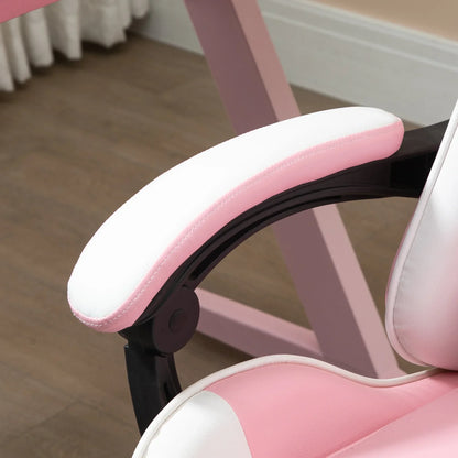 Pink White Gaming Chair Ergonomic Office Chair with Headrest, Lumbar Support, Adjustable Height, 360° Swivel Computer Chair