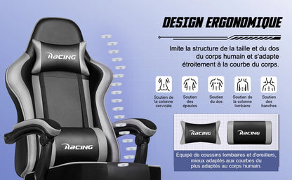 Daccormax Ergonomic Gaming Chair with Footrest, Reclining 170°, PU Leather Racing Chair with Lumbar Support and Headrest