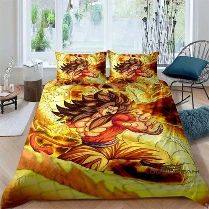 Ložní souprava s potiskem v motivu Cartoon/Anime Son Goku Dragon Ball: tato měkká a pohodlná sada obsahuje povlak na přikrývku a povlak na polštář