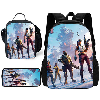 Hot Game Child School Backpack with Lunch Bags, Design-F-FortniteS Pencil Bags, School Bags for Boys Girls Best Gift