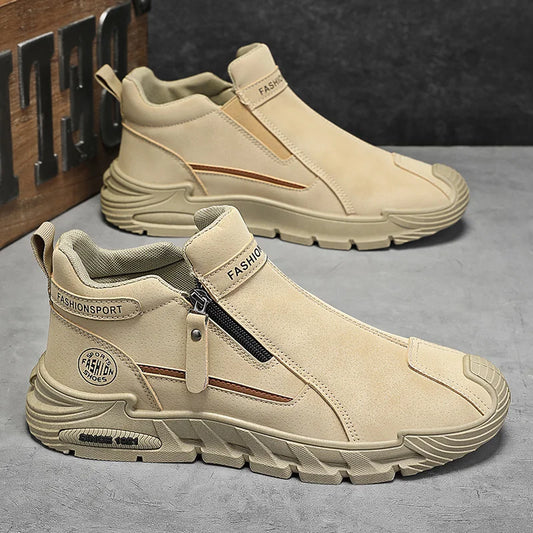 Men's High-Top Zipper Sneakers | Casual Non-Slip Work Boots | Fashion Comfort Walking Shoes for Men